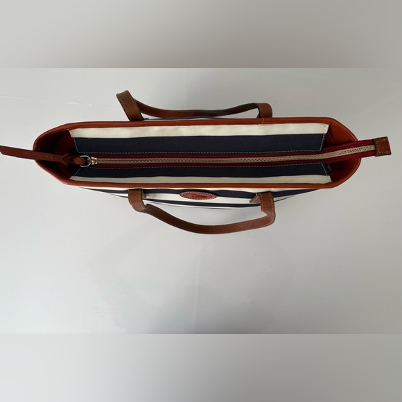 Dooney & Bourke Blue White Striped Tote Bag Leather Trim Classic - Picture 8 of 10